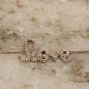 RARE DESIGNER SYDNEY EVAN LOVE PAVE SET DIAMOND 14K YELLOW GOLD PENDANT BRACELET